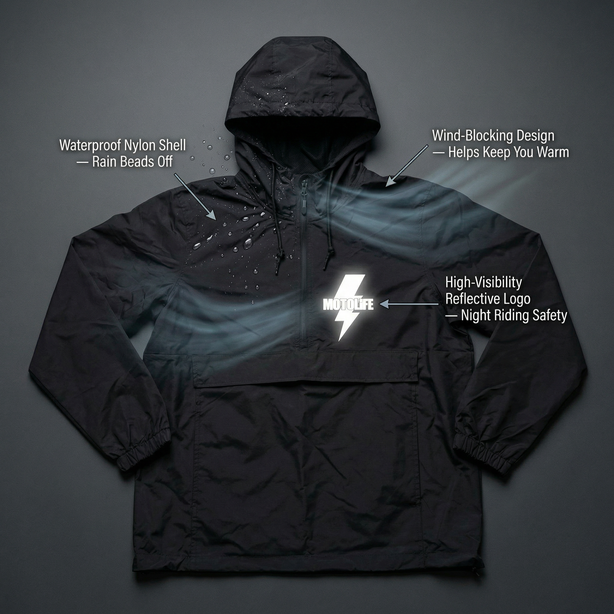 The Bolt “WET RiDE” Black Anorak Jacket – Motolife, Inc.